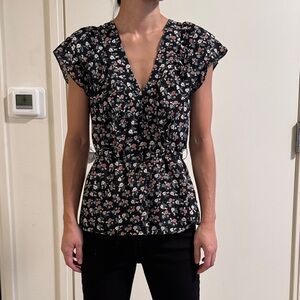 Floral Black V-neck Women's Top